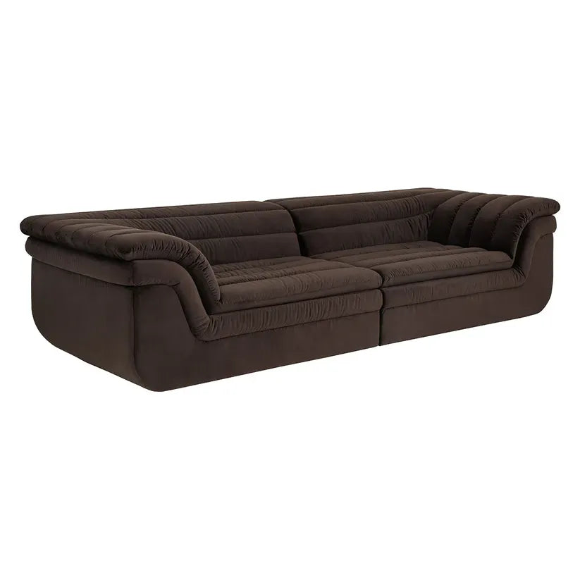 Alternate view of Bello Sofa, featuring soft upholstered, velvet, and two-piece modular join.