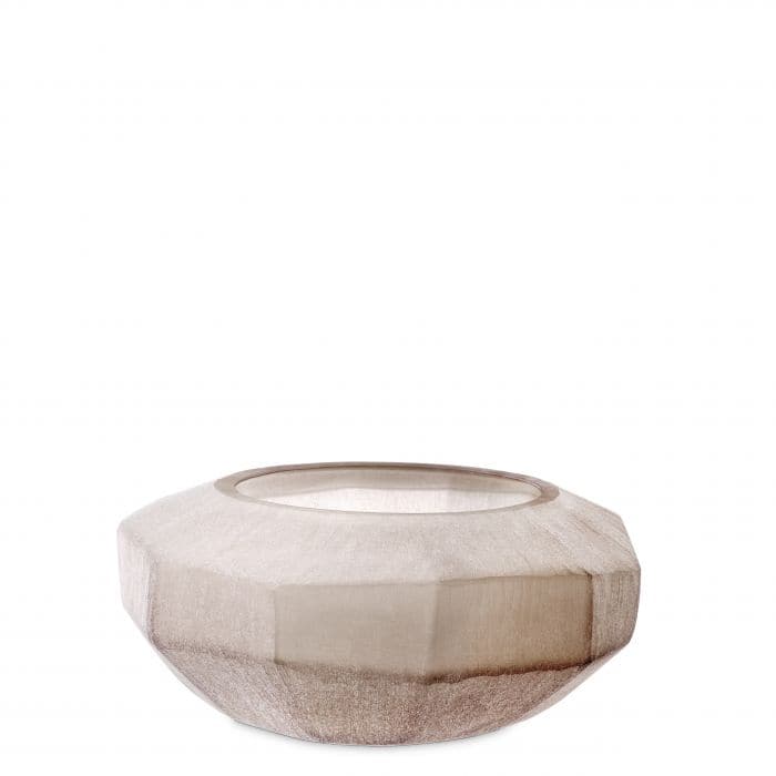 Bowl Avance, shown in sand and beige with hand-blown glass and open circular mouth.