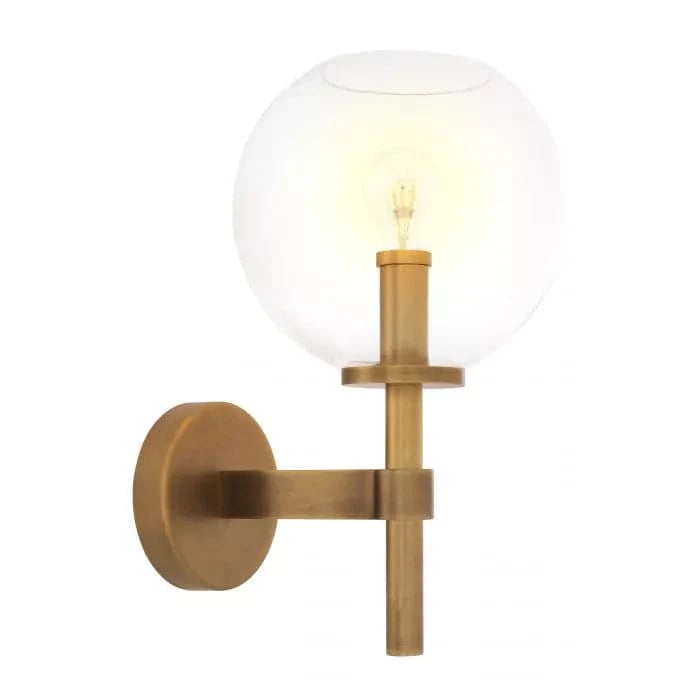 Wall Lamp Jade antique brass finish UL, shown in antique brass and clear with brass and glass.