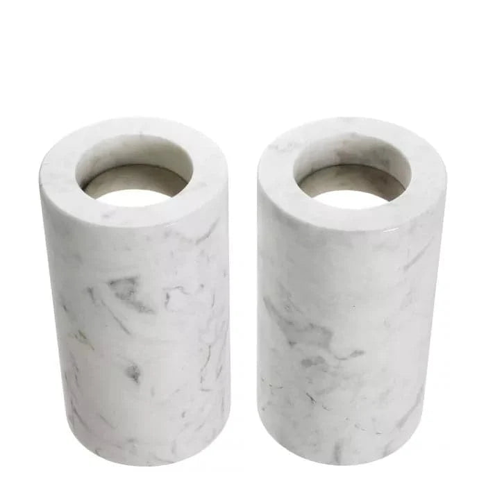 Additional view of Tealight Holder Tobor set of 2 in white and grey, featuring polished finish and recessed tealight well.