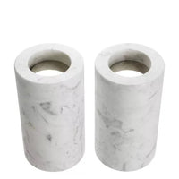 Additional view of Tealight Holder Tobor set of 2 in white and grey, featuring polished finish and recessed tealight well.