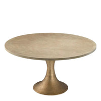 Additional view of Dining Table Melchior in light oak beige and antique brass gold, featuring a single central pedestal base.