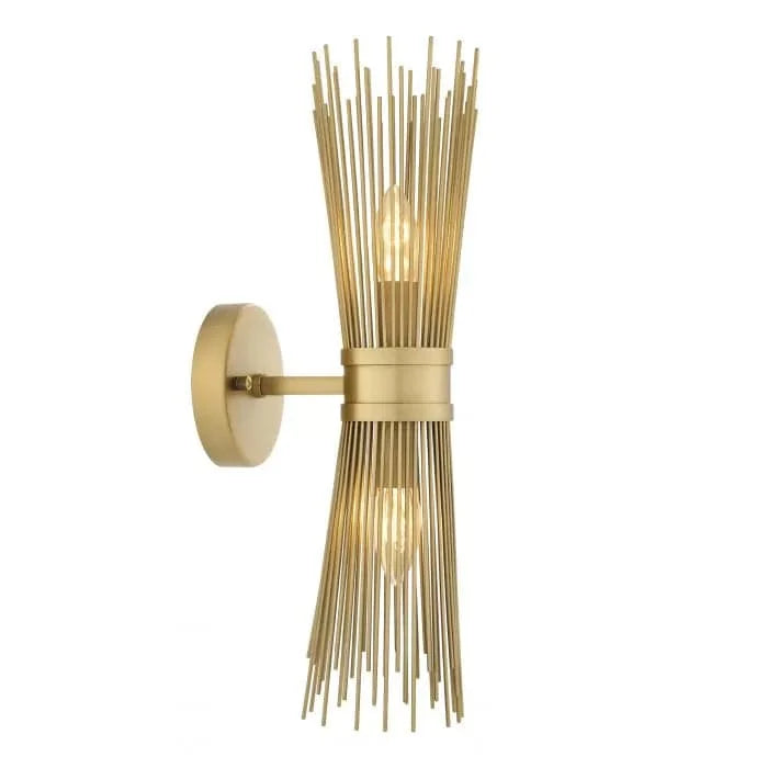 Alternate view of Wall Lamp Romeo Double antique brass finish, featuring metal and a wall-mounting circular backplate.
