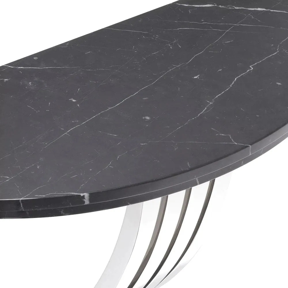 Additional view of Console Table Renaissance, featuring polished stone finish, marble, metal, and a freestanding plinth base.