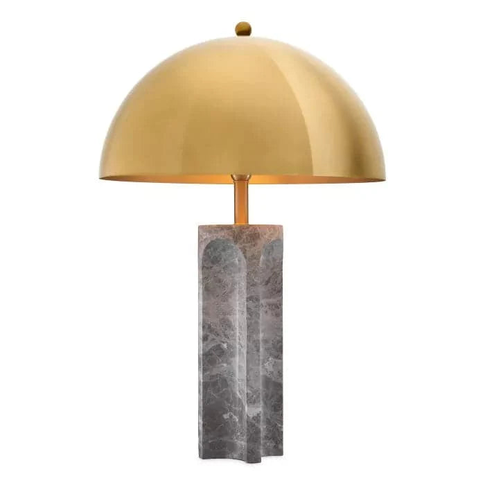 Table Lamp Absolute, shown in gold and gray with brass, marble, and domed metal shade directing light downward.