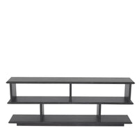 Additional view of Garcia Console in charcoal gray and dark espresso, featuring matte finish and open cubby shelving.