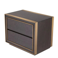 Additional view of Bedside Table Camelot, featuring visible wood grain, oak veneer, brass, and two stacked flush drawers.