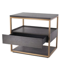 Additional view of Side Table Parker, featuring straight-grain wood stain, oak veneer, metal, and single full-width drawer.
