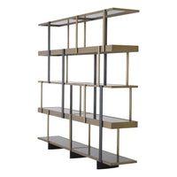 Additional view of Mercure Large Etagere in antique brass and matte black, featuring multi-tier open shelving.