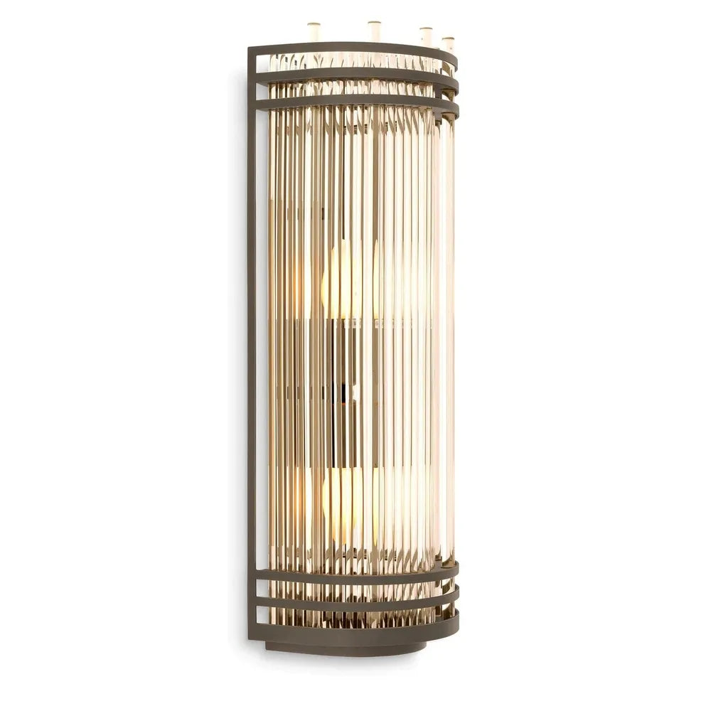 Wall Lamp Gulf L, shown in brass gold and clear with metal, glass, and wall-mounting hardware.