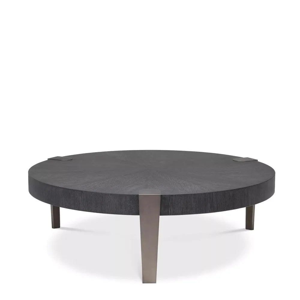 Coffee Table Oxnard, shown in charcoal gray and dark bronze with oak veneer, metal, and low coffee-table height.