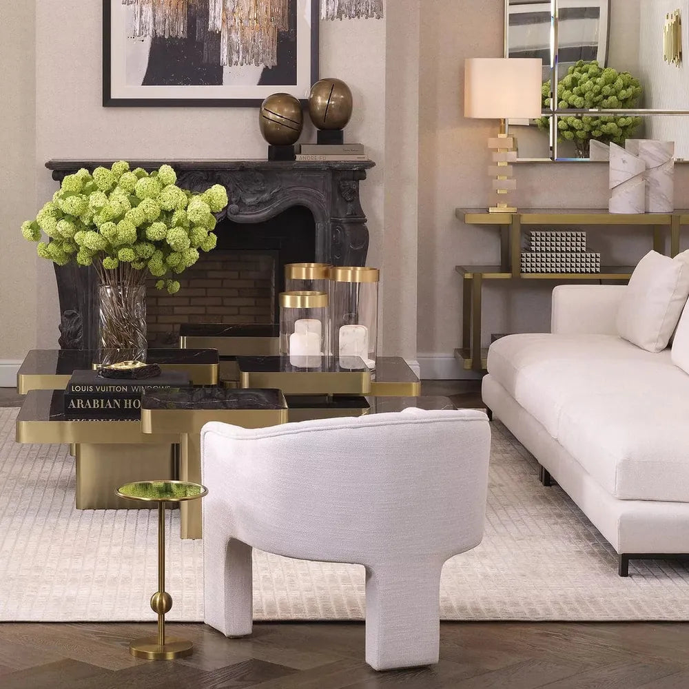 Alternate view of Side Table Narciso, featuring metal, mirrored glass, and a compact round top.