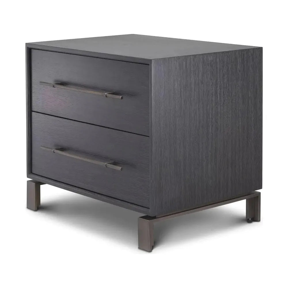 Bedside Table Canova, shown in charcoal grey and dark grey with oak veneer, wood, and two full-extension drawers.