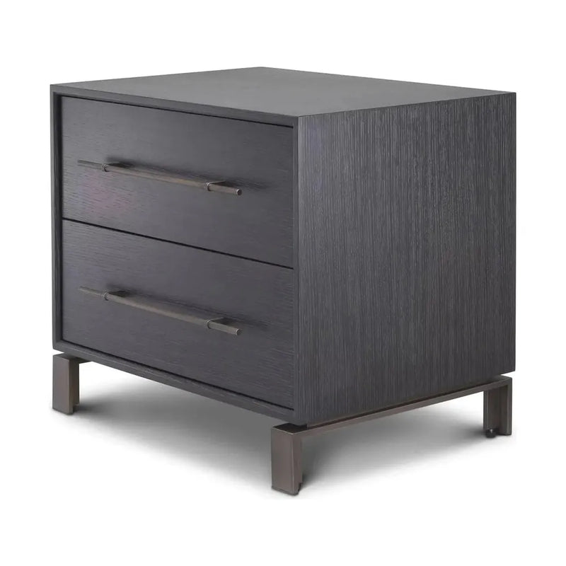 Bedside Table Canova, shown in charcoal grey and dark grey with oak veneer, wood, and two full-extension drawers.