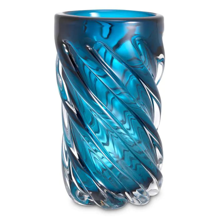 Vase Angelito, shown in teal and amber with glass and thick-walled glass.