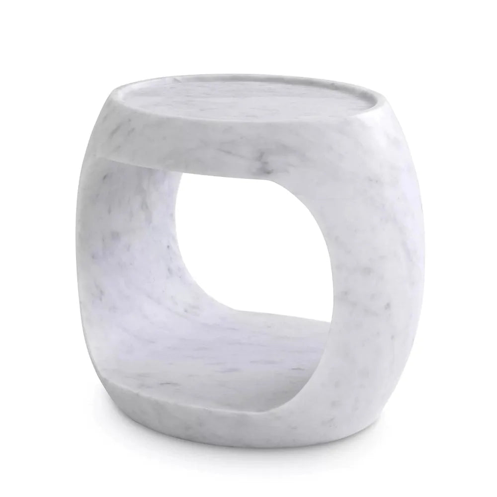 Side Table Clipper, shown in white and light gray with marble and integrated lower shelf via continuous side cutout.