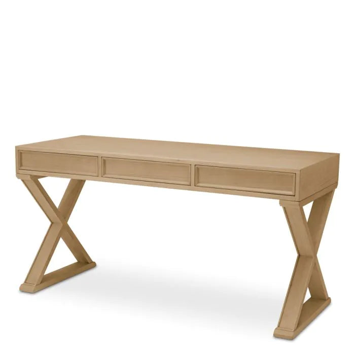 Desk Sardinia natural oak veneer, shown in light natural oak beige with oak veneer and wood.
