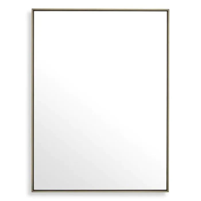 Mirror Redondo brushed brass finish 90 x 120 cm, shown in brass and champagne gold with metal, glass, and wall-mounted.