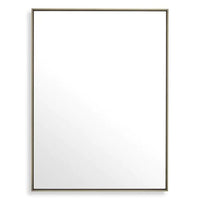 Mirror Redondo brushed brass finish 90 x 120 cm, shown in brass and champagne gold with metal, glass, and wall-mounted.