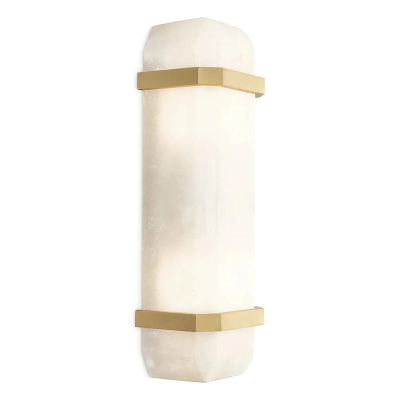 Wall Lamp Pandora alabaster antique brass finish, shown in creamy white and warm ivory with alabaster and brass.