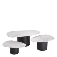 Additional view of Coffee Table Zane in white and black, featuring marble-look finish and cylindrical pedestal bases.