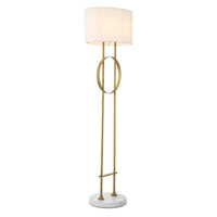 Floor Lamp Kaiser Antique Brass Finish, shown in antique brass gold and off-white with metal and fabric.