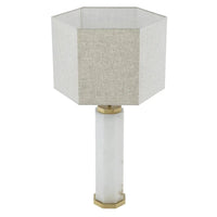 Alternate view of Table Lamp Newman, featuring honed finish, alabaster, linen, and a hexagonal shade.