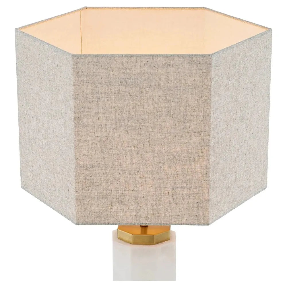 Additional view of Table Lamp Newman in white and beige, featuring honed finish and a hexagonal shade.