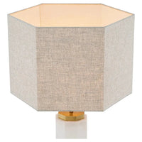 Additional view of Table Lamp Newman in white and beige, featuring honed finish and a hexagonal shade.