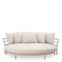 Sofa Laguno Round, shown in beige and off-white with metal, woven fabric, and round daybed platform.