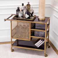 Alternate view of Trolley Sterling Bar Cart, featuring metal, glass, and casters.