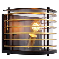 Outdoor Wall Lamp Logan, shown in black and brass gold with metal, glass, and a wall-mounting backplate.