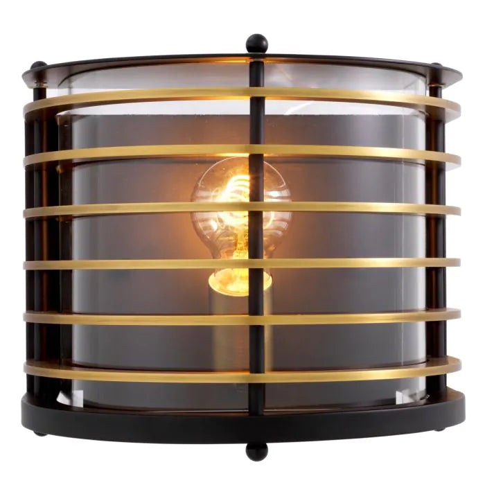 Alternate view of Outdoor Wall Lamp Logan, featuring metal, glass, and a wall-mounting backplate.