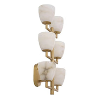 Alternate view of Wall Lamp Valerius, featuring brushed metal finish, alabaster, brass, and a wall-mounting backplate.