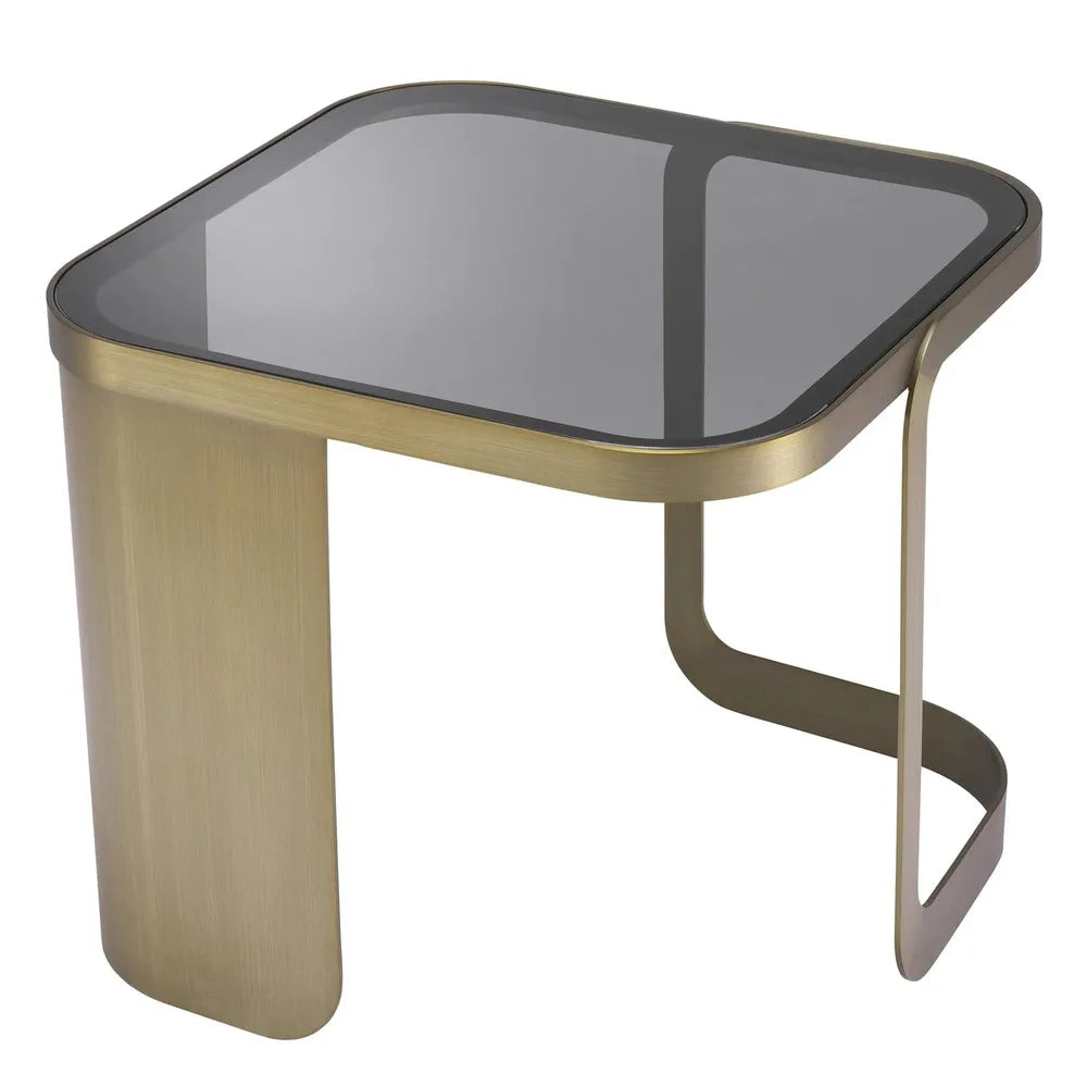 Alternate view of Side Table Numa, featuring satin finish, metal, glass, and fixed asymmetric base.