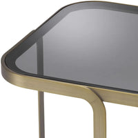 Additional view of Side Table Numa, featuring satin finish, metal, glass, and fixed asymmetric base.