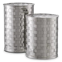Additional view of Box Lausanne Set of 2 in antique brass and polished silver, featuring antiqued finish and lidded storage.
