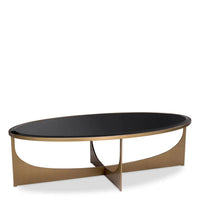 Coffee Table Elegance, shown in black and brass-gold with glass, brass, and fixed open metal base.