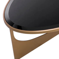Additional view of Coffee Table Elegance in black and brass-gold, featuring glossy finish and fixed open metal base.