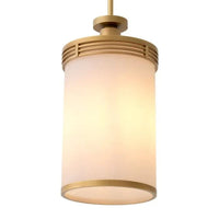 Pendant Fayence antique brass finish, shown in antique brass and warm white with metal and frosted glass.