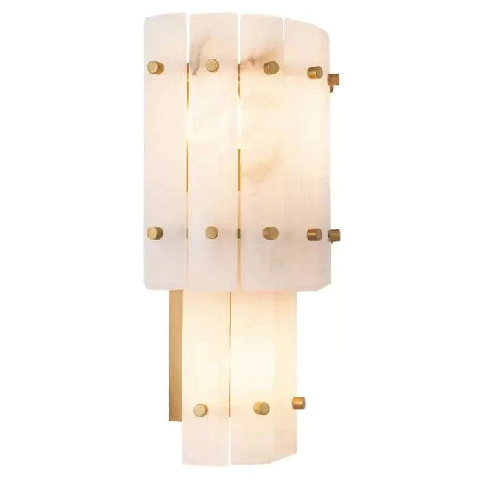 Alternate view of Wall Lamp Blason Double, featuring translucent stone finish, alabaster, brass, and wall-mounting hardware.