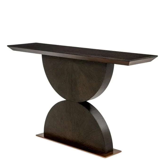 Alternate view of Console Table Spring II, featuring brushed metal finish, wood veneer, oak, and narrow console profile.
