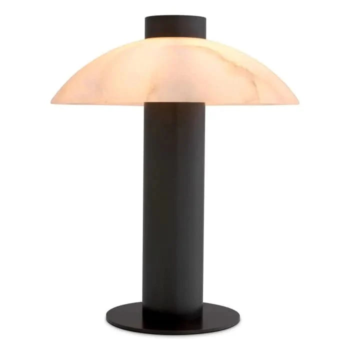 Table Lamp Châtel bronze highlight finish, shown in warm off-white and matte black with alabaster and metal.
