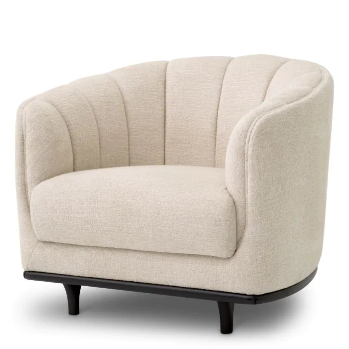 Chair Agostino nuoro beige, shown in beige with bouclé, wood, and channel tufting.