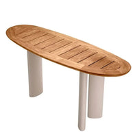 Alternate view of Outdoor Console Table Free Form in golden teak brown and matte beige.
