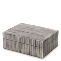 Additional view of Box Lucille in grey and silver, featuring fluted finish and lidded enclosed storage.