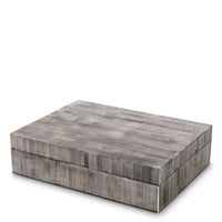 Box Lucille, shown in grey and silver with bone and lidded enclosed storage.