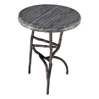 Alternate view of Side Table Dreyfus, featuring live-edge finish, marble, metal, and compact round tabletop.