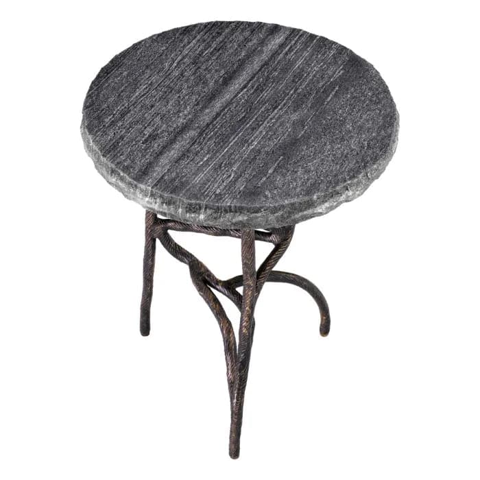 Additional view of Side Table Dreyfus in charcoal gray and black, featuring live-edge finish and compact round tabletop.