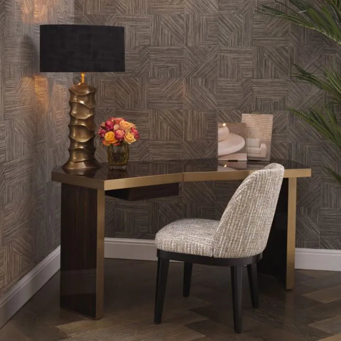 Alternate view of Desk Xenon eucalyptus veneer brushed brass finish in dark brown and brushed gold.
